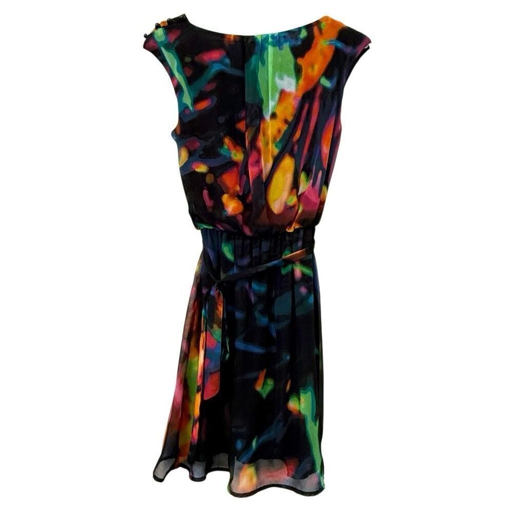 Vintage Xtraordinary Abstract Sleeveless Tie Waist Mini Dress Multicolor Small - Picture 4 of 5